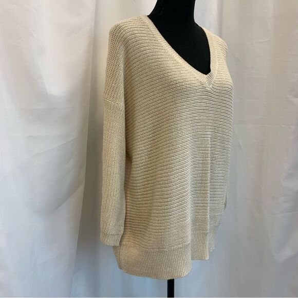 JOE fresh cream V-neck longsleeve knit sweater Sz L - Picture 3 of 11